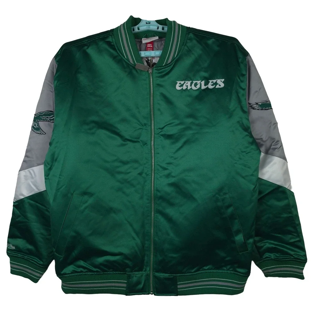 Philadelphia Eagles Mitchell & Ness NFL 2XL XXL Satin Jacket Green Gray NWT